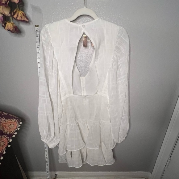 SHEIN | white ruffle minidress long pleasant sleeves & keyhole back; size 6.nwot - Picture 7 of 12